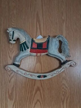 Vintage Wooden Hand Carved Hand Painted Rocking Horse Plaque/Wall Decor